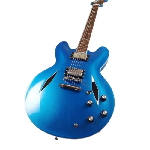 Guitare électrique entièrement creuse personnalisée bleu argent et accastillage chromé