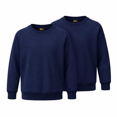 KHIM Fleece Sweatshirt Unisex Sweater Jumper Full Sleeve Kids Boys Girls Children Top Crew Neck Outdoor Activewear (UK, Age, 5 Years, 6 Years, Regular, Navy Blue Pack 2)
