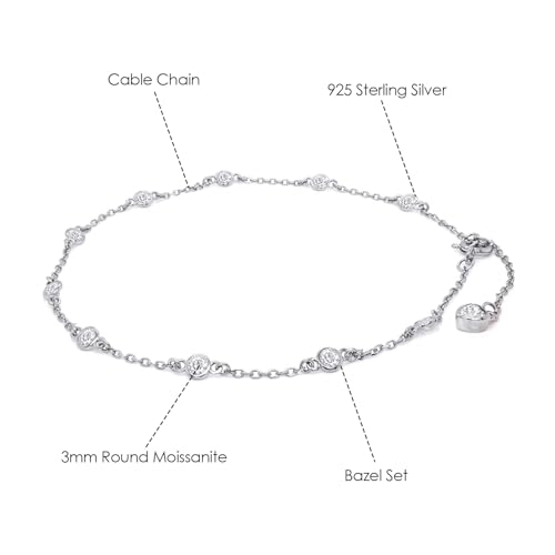 Savearth Diamonds MNO-CHN-0444-MOI-WSL-9IN 3Mm Round Cut Lab Created Moissanite Bezel Set Single Piece Station Anklet Ankle Bracelet thumb #1