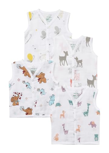 The Boo Boo Club Extra Soft Organic Cotton Muslin Jhabla for Baby (Set of 4). GOTS Certified | 12-18 Months