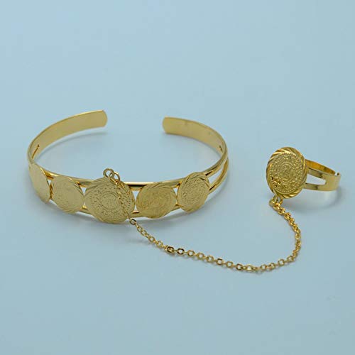 DSHT Damenmünzen Armband Und Ring Zubehör Set Golden Arabian Armband Damenzubehör Naher Osten Afrika # 011006 Cover