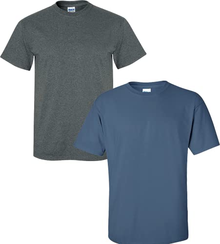 T-shirt en coton homme Gildan gris chiné indigo taille L lot 2