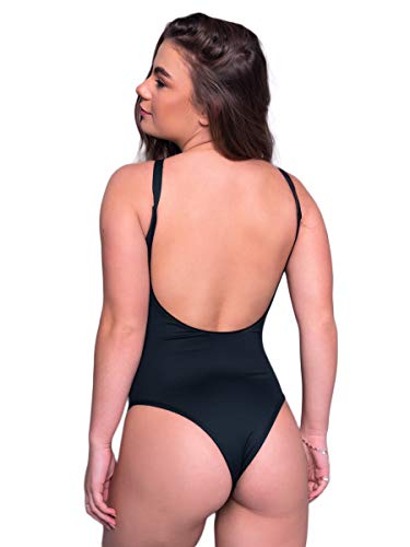 Maiô Decote Cavado Costas Cut Moda Verão Sunset (M, Black Summer)