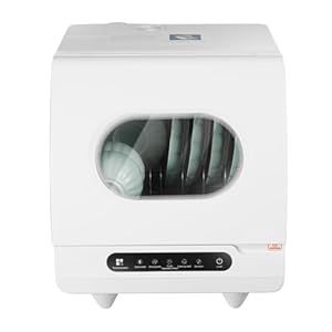 110V Mini Portable Dishwasher Countertop Compact Dishwashers, Home Apartment Tabletop Small Dishwasher with Inlet & Drainage Pipe with Multiple Modes for Apartments& RVs White 15.74×15.74×17.71in