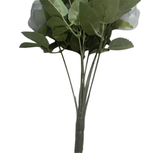 Image of Artificial Rose Flower Bouquet - 7 Soft Creme Silk Roses with Green Leaves | Realistic Artificial Flowers for Home Decoration, Wedding, Party & Gift