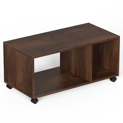 Image of BLUEWUD Taury Engineered Wood Coffee Center Sofa Tea /Teapoy Console Table with Wheels or Casters for Sofa Set Living Room Home Hall Furniture (Brown Maple)