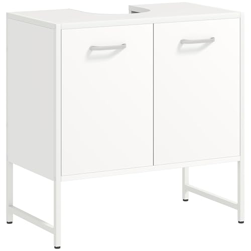 HOMCOM Under Sink Bathroom Cabinet, Freestanding Under Sink Cabinet with Soft-Close Doors and Adjustable Shelf for Basin without or with Pedestal, White