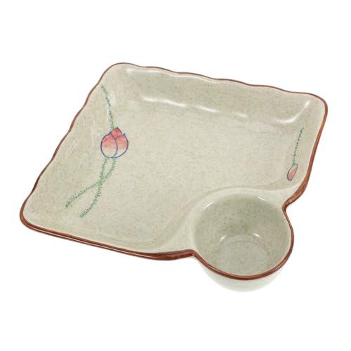 WEKADRIN Assiette à Raviolis en Céramique Blanche 22 Cm avec Compartiment à Sauce Porte-Sauce Multifonction pour Repas Japonerie Et Service à Sushi en Restauration