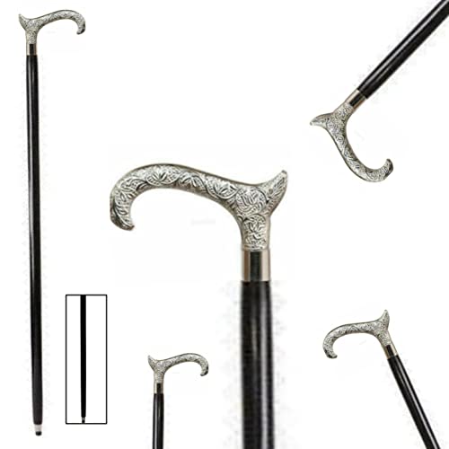 WAVE NAUTICAL - Vintage Brass Silver Derby Walking Cane Walking Stick Brass Gift Solid Vintage Designer Victorian Wooden Cane Folding Walking Stick 36 