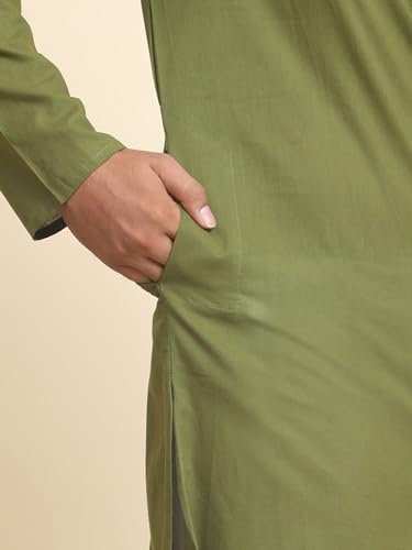 Image of Men's Pure Cotton Solid Kurta Pajama Set Mandarin Collar Casual Yoga Dress