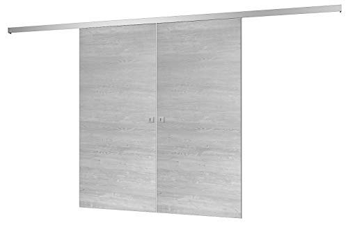 Preisvergleich Produktbild Schiebetür Holz-Schiebetür 2 flügelig Zimmertür 1760x2035mm Pinie Cascina Innentür Komplettset mit Laufschiene + 2 Holztüren
