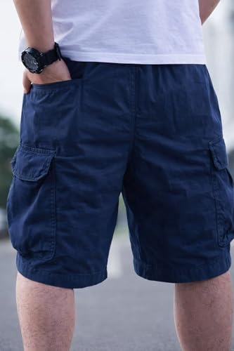 Image of Men Cotton Cargo Shorts Casual Regular Fit Knee Length Multi Pocket Utility Shorts for Travel Outdoor Summer Wear Comfortable Durable Daily Use