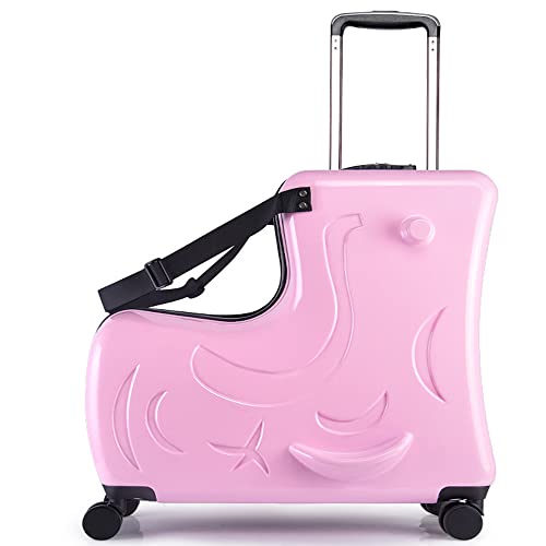 Wangbaochang2017 20in Kid Suitcase Trolley Case - Rideable Luggage With Fashionable Appearance - Funny Travel Companion for Girls in Pink for Children