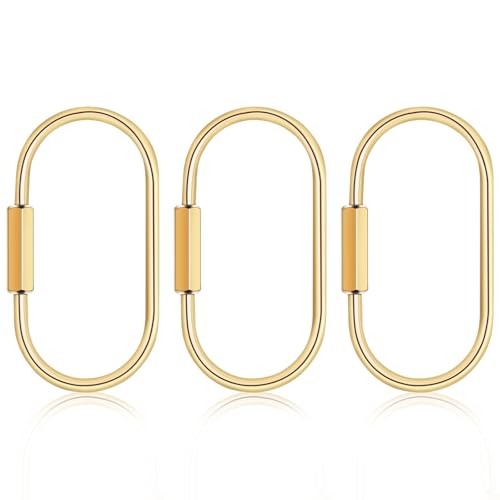 3 Pcs Brass Key Ring with Screw Lock - Durable Gold Carabiner Keychain Clip for Keys, Bags,...