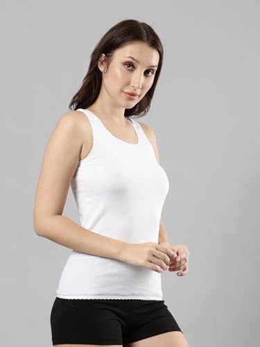 Image of Femmora Body Hugging Camisole, Solid, Soft and Comfortable Cotton Fabric with Scallop lace and Broad Shoulder, for Women,Pack of 1