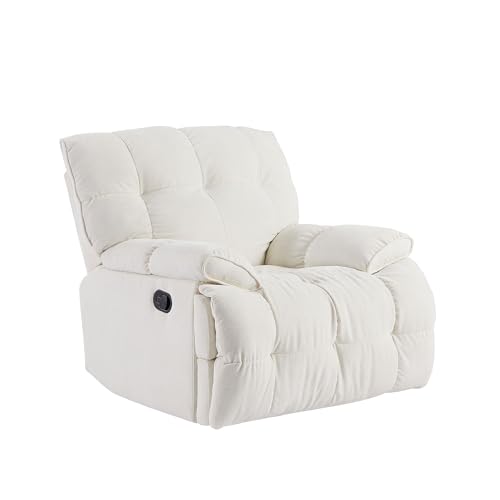 Swivel Recliner Chair, Rocking Chair Nursery, Manual Nursery Glider 360 Degree Swivel Chair, Recliner Chairs for Adults with Large Footrest, High Back and Upholstered Deep Seat Cream