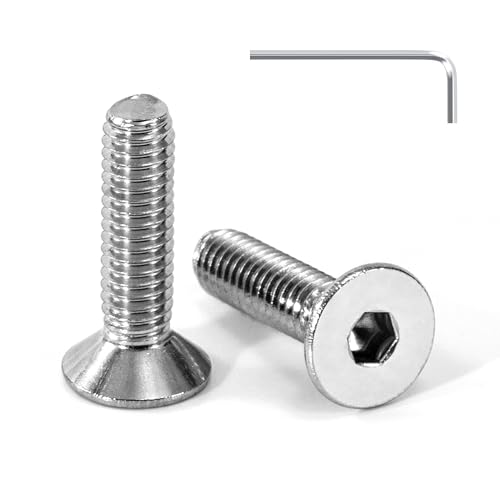 Tunejoy Tornillo Avellanado M4 x 16 mm Tornillos de Cabeza Avellanada Hexagonal de Acero Inoxidable A2 V2A Norma DIN 7991 con llave Allen Rosca Completa 20 Piezas