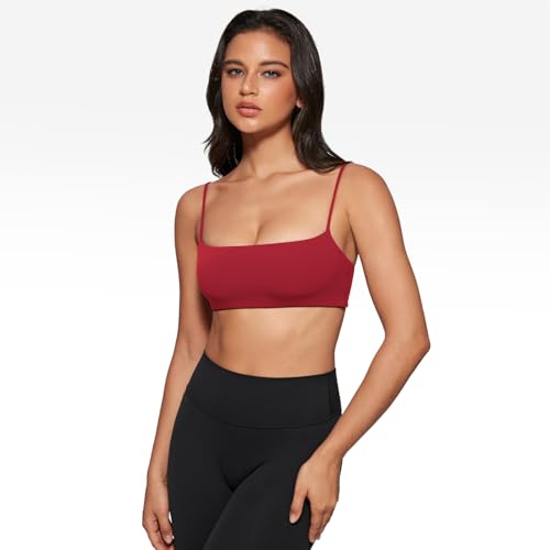 Image of INGIA Womens Square Neck Sports Bra Workout Bra | Spaghetti Strap, Padded, Cami,Yoga, Wireless, Square Back, Crop Top, for Women