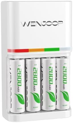 Rechargeable Battery Charger with 4 Pack 2800mAh AA NiMH Batteries, 4-Slot Fast Charger for AA AAA, 3.5H Quick Charge, LED Display, Foldable AC Plug, Lightweight for Household Devices and Toys