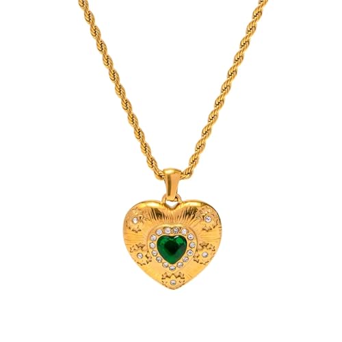 Collier cœur cubique vert pour femme : bijou de guérison apaisant
