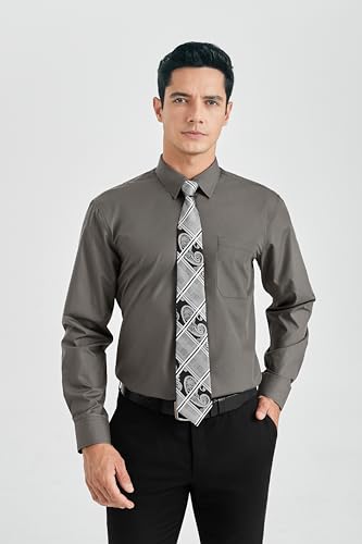 Image of HISDERN Mens Dress Shirt with Tie Pocket Square Set Classic Button Down Shirt Matching Tie Long Sleeve Shirts