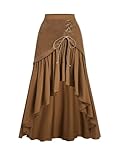 Verdusa Women's Rodeo Western Cowgirl Rave Club Outfit Long Skirt Renaissance Asymmetrical Flowy Ruffle Boho Skirts Brown Small
