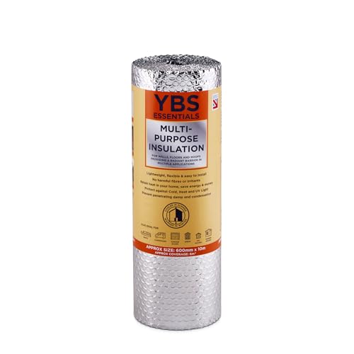YBS Essentials Multi Purpose Bubble Foil Insulation Roll | 600mm x 10m, 3.5mm Thickness | DIY 3-in-1 Thermal Reflective Insulation | Radiator Foil | Roofs, Walls, Floors, Motorhomes, Cellar & Garages