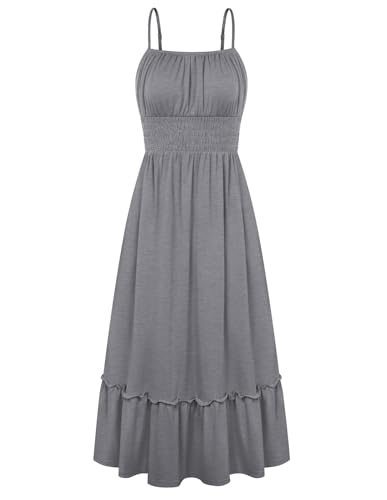 Image of GRACE KARIN Women's Summer Maxi Dress 2026,Smocked Ruched Bust Sundress with Adjustable Straps & Pockets-Beach Vacation Dress