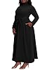 FANDEE Plus Size Maxi Dress for Women Classy High Waist Wedding Guest Dress Casual High Neck Long Sleeve Swing Dresses Black #2