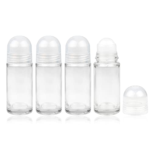 4 Pcs 50ml/1.7oz Roll-on Deodorant Bottles Perfume Essential Oil Roller Bottles DIY Travel Deodorant Container With Plastic Roller Ball&Clear Cap