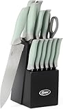 Oster Lindbergh 14 Piece Stainless Steel Kitchen Knife Block Set - Sage Green W/Black Knife Block - Cuchillos Para Cocina