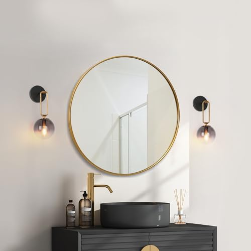 Image of KSANA Black Gold Wall Sconce, Modern Wall Mounted Lanterns Black and Electroplated Brass Sconce Lighting with Colored Globe Glass Shade for Living Room Mirror Hallway Kitchen
