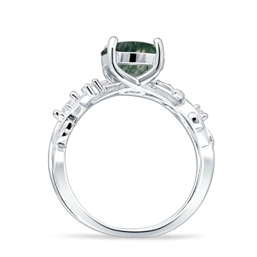 OMRANII Two Piece Pear Teardrop Natural Green Moss Agate Leaf Infinity Twisted Curved Band Bridal Set Vintage Style Wedding Engagement Ring 925 Sterliing Silver3