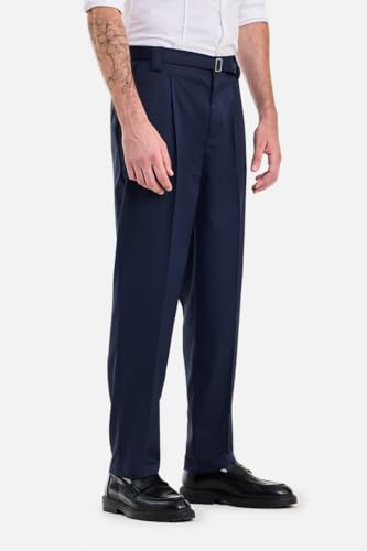 Image of SNITCH Men Trousers Formal Wear | Relaxed Fit Straight Leg Pleated Front & Turned-up Hem Design | Polyester Blend Medium-Stretch Fabric for Office Meetings & Daily Professional Use
