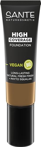 SANTE Naturkosmetik High Coverage Natural Foundation 07 Golden Bronze, vegane Grundierung mit Bio-Peptiden, mit hoher Deckkraft und einem natürlichen Finish, pflegende und nachhaltige Formel, 25 ml