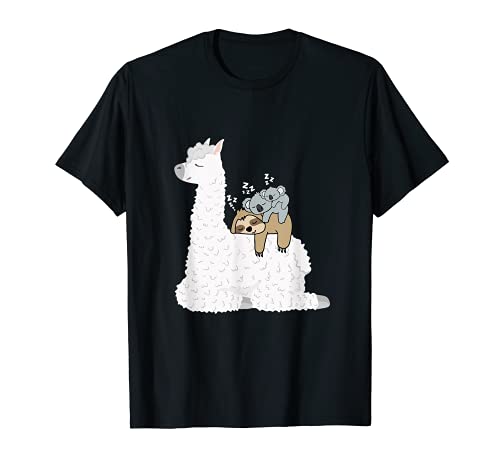 Lazy Sloth Koala Mama & Koala Baby Riding perezoso Llama Alpaca Camiseta
