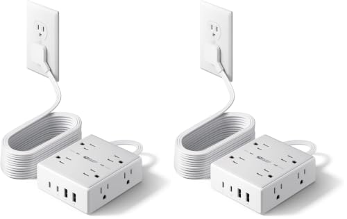 Image of SUPERDANNY Extension Cord,Flat Plug Surge Protector Power Strip,15Ft (Pack of 2)