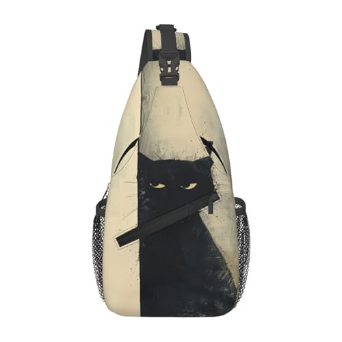 Image of SUPLUCHOM Sling Bag Cat Vintage Hiking Daypack Crossbody Shoulder Backpack Travel Chest Pack for Men Women Over 12 Years Old