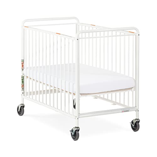Foundations Chelsea Euro Clearview Metal Evacuation Crib, Compact Mini Size, 3" Commercial Grade Casters, White #TOP1