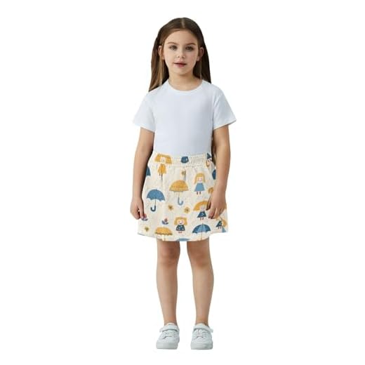 SyXIOP Cartoon Umbrella Rain Cotton Girls A Line Pleated Tennis Golf Skirts Built in Shorts，2-in-1 Athletic Skirts Skorts for Girlswith Pocket for Tennis Golf 3-10, Cartoon Umbrella Rain, 6 Years