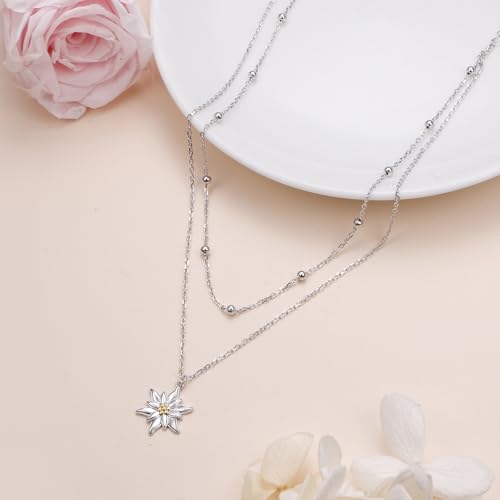 Layered Choker Necklace S925 Sterling Silver Star Full Moon Daisy Flower Pendant Disc Jewelry Adjustable Clavicle Necklaces for Women Girls Birthday Gifts3
