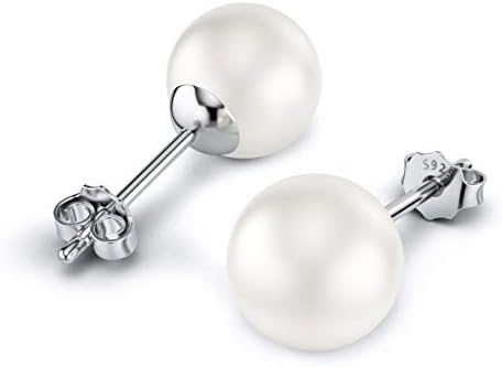 DALARAN Sterling Silver White Pearl Stud Earrings for Women Girls Hypoallergenic Earrings Christmas Gift 6/7/8mm