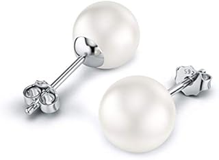 DALARAN Sterling Silver White Pearl Stud Earrings for Women Girls Hypoallergenic Earrings Christmas Gift 6/7/8mm