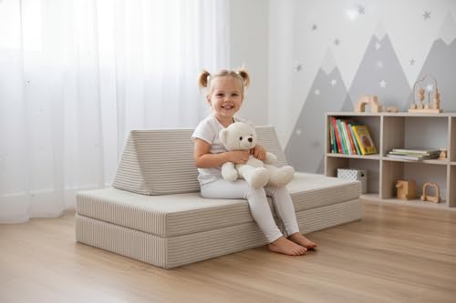 CozyKing Kindersofa in Cord Creme/Beige – Weiches Spielsofa für Kinder mit abnehmbarem & waschbarem Bezug – Vollschaumkern, Oeko-Tex 100 Zertifiziert – Made in EU, ideal fürs Kinderzimmer