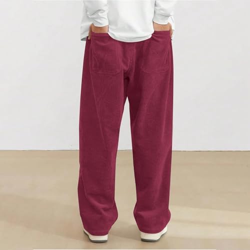 Baggy Corduroy Pants Men Elastic Waist Vintage Casual Pants Drawstring Comfy Slim Wide Leg Sweatpants with Pockets2