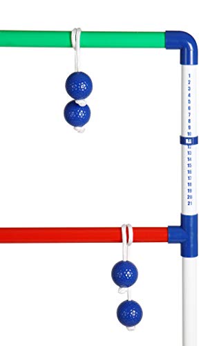 Win SPORTS Ladder Toss Outdoor Game Set Indoor Ladder Ball Toss Game with 6 Weighted Bolos, Carrying Case and Sand Weighted PVC Piping,Games for Adults, Kids, Family