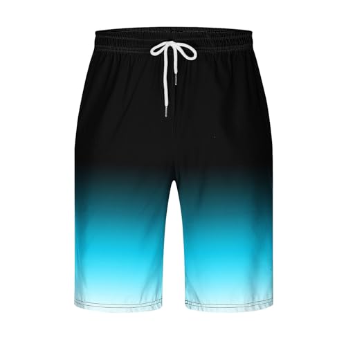 Shorts for Men Drawstring Elastic Waist Fashion Gradient Print Beach Shorts Loose Casual Athletic Workout Short Pants Sky Blue