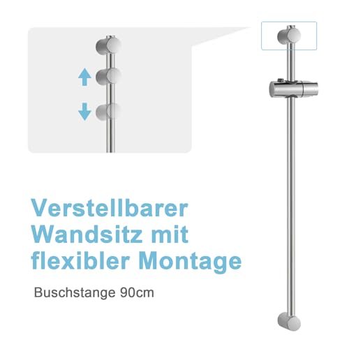 OFFO Duschset Duschstange Brausestange 90cm,wandmontierte Duschstange,verstellbarer Abstand 53 bis 85cm,mit Handbrausenhalterung,Ersatz für Dusche,Chrom