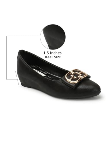 Image of ELLE Women's Wedge Heel Slip-On Bellies with Statement Buckle