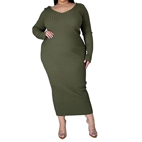 Image of Women's Plus Size Sexy Long Sleeve Maxi Sweater Off Shoulder Knit Dress